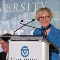 Nancy Lubbers speaking at the Arend and Nancy Lubbers Student Services Center Dedication